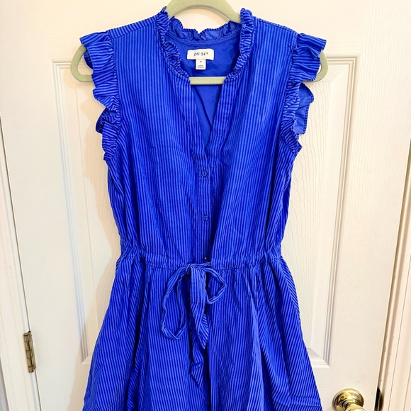 On 34th Street Cottagecore Blue Striped Ruffle Cottage Prairie-chic Dress Medium - Picture 1 of 5